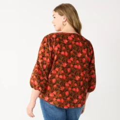 Plus Size Sonoma Goods For Life® Notchneck Long Sleeve Top -Outlet Clothiza Store 5661416 ALT