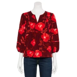 Petite Sonoma Goods For Life® Notchneck Sleeve Piecing Top -Outlet Clothiza Store 5664273 Large Red Floral