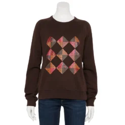 Women's Sonoma Goods For Life® Everyday Crewneck Sweatshirt -Outlet Clothiza Store 5664640 Brown Quilt Graphic