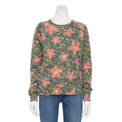 Women's Sonoma Goods For Life® Everyday Crewneck Sweatshirt -Outlet Clothiza Store 5664640 Gray Pink Floral