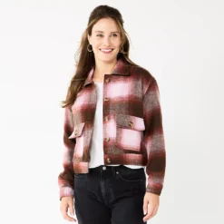 Women's Sonoma Goods For Life® Cropped Shacket -Outlet Clothiza Store 5670441 Brown Purple Plaid