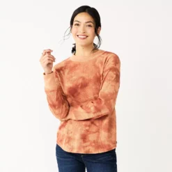 Women's Sonoma Goods For Life® Mockneck Waffle Top -Outlet Clothiza Store 5672315 Rust Tie Dye