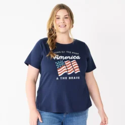 Plus Size Sonoma Goods For Life® Crewneck Patriotic Graphic Tee -Outlet Clothiza Store 5672984 Navy Free Brave