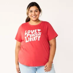 Plus Size Sonoma Goods For Life® Crewneck Patriotic Graphic Tee -Outlet Clothiza Store 5672984 Red Love Peace Liberty