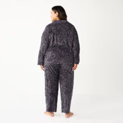 Plus Size Sonoma Goods For Life® Velour Pajama Shirt & Pajama Pants Sleep Set -Outlet Clothiza Store 5675146 ALT