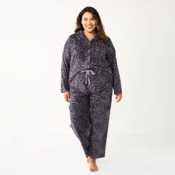 Plus Size Sonoma Goods For Life® Velour Pajama Shirt & Pajama Pants Sleep Set -Outlet Clothiza Store 5675146 ALT2
