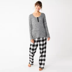 Petite Sonoma Goods For Life® Flannel Pajama Pants & Pajama Top Sleep Set -Outlet Clothiza Store 5675636 Black Buffalo