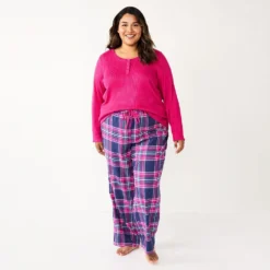 Plus Size Sonoma Goods For Life® Flannel Pajama Pants & Pajama Top Sleep Set -Outlet Clothiza Store 5675638 Navy Forest Pld