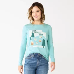 Women's Sonoma Goods For Life® Long Sleeve Christmas Graphic Tee -Outlet Clothiza Store 5676288 Blue Snow