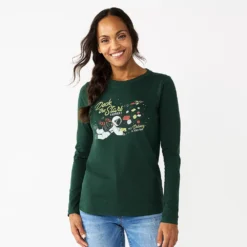 Women's Sonoma Goods For Life® Long Sleeve Christmas Graphic Tee -Outlet Clothiza Store 5676288 Deck The Stars