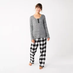 Women's Sonoma Goods For Life® Flannel Pajama Pants & Pajama Top Sleep Set -Outlet Clothiza Store 5677709 Black Buffalo