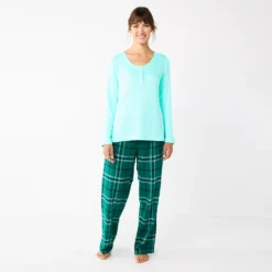 Women's Sonoma Goods For Life® Flannel Pajama Pants & Pajama Top Sleep Set -Outlet Clothiza Store 5677709 Green Cuddle Plaid