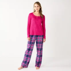 Women's Sonoma Goods For Life® Flannel Pajama Pants & Pajama Top Sleep Set -Outlet Clothiza Store 5677709 Navy Forest Plaid