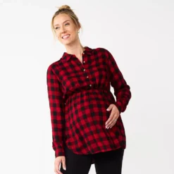 Maternity Sonoma Goods For Life® Belted Empire-Waist Tunic Shirt -Outlet Clothiza Store 5679572 Red Plaid