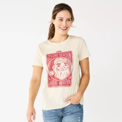 Women's Sonoma Goods For Life® Short Sleeve Christmas Graphic Tee -Outlet Clothiza Store 5686036 Cream Santa