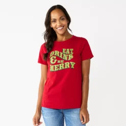 Women's Sonoma Goods For Life® Short Sleeve Christmas Graphic Tee -Outlet Clothiza Store 5686036 Red Green Merry