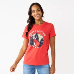Women's Sonoma Goods For Life® Short Sleeve Christmas Graphic Tee -Outlet Clothiza Store 5686036 Seasons Greeting