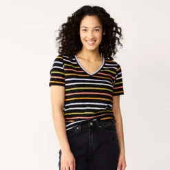 Women's Tall Sonoma Goods For Life® Everyday V-Neck Tee -Outlet Clothiza Store 5686285 Black Multi Stripe