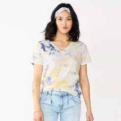 Women's Tall Sonoma Goods For Life® Everyday V-Neck Tee -Outlet Clothiza Store 5686285 Blue Peach Tie Dye