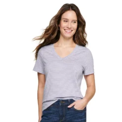 Women's Tall Sonoma Goods For Life® Everyday V-Neck Tee -Outlet Clothiza Store 5686285 Light Purple Stripe