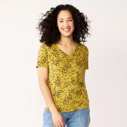 Women's Tall Sonoma Goods For Life® Everyday V-Neck Tee -Outlet Clothiza Store 5686285 Olive Ornate Floral