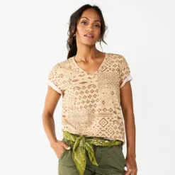 Women's Tall Sonoma Goods For Life® Everyday V-Neck Tee -Outlet Clothiza Store 5686285 Tan Patchwork