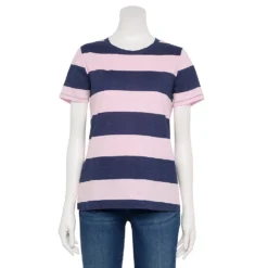 Women's Tall Sonoma Goods For Life® Essential Crewneck Tee -Outlet Clothiza Store 5686288 Purp Navy Rugby Stripe