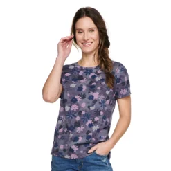 Women's Tall Sonoma Goods For Life® Essential Crewneck Tee -Outlet Clothiza Store 5686288 Purple Abstract Floral