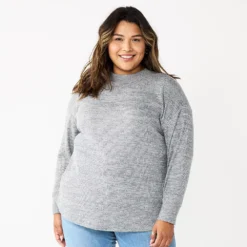 Plus Size Sonoma Goods For Life® Mockneck Waffle Top -Outlet Clothiza Store 5686673 Captivate Grey