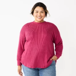 Plus Size Sonoma Goods For Life® Mockneck Waffle Top -Outlet Clothiza Store 5686673 Sangria