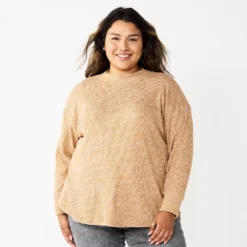 Plus Size Sonoma Goods For Life® Mockneck Waffle Top -Outlet Clothiza Store 5686673 Talus Brown