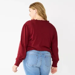 Plus Size Sonoma Goods For Life® Smocked Sleeve V-Neck Top -Outlet Clothiza Store 5689960 ALT