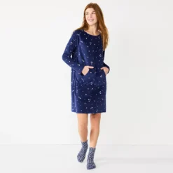 Women's Sonoma Goods For Life® 2-pc. Long Sleeve Crewneck Sleepshirt & Socks Set -Outlet Clothiza Store 5690614 Navy2 Twinkle