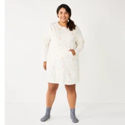 Plus Size Sonoma Goods For Life® 2-pc. Long Sleeve Crewneck Sleepshirt & Socks Set -Outlet Clothiza Store 5690616 Ivory Starry