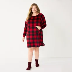 Plus Size Sonoma Goods For Life® 2-pc. Long Sleeve Crewneck Sleepshirt & Socks Set -Outlet Clothiza Store 5690616 Red Plush Buffalo