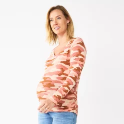 Maternity Sonoma Goods For Life® Essential Long Sleeve V-Neck Tee -Outlet Clothiza Store 5691532 Pink Camo