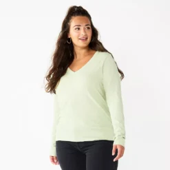 Petite Sonoma Goods For Life® Everyday Long Sleeve V-Neck Top -Outlet Clothiza Store 5705363 Mint Green