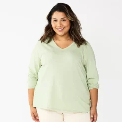 Plus Size Sonoma Goods For Life® Favorite Long Sleeve V-Neck Tee -Outlet Clothiza Store 5705505 Sage Green