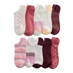 Sonoma Goods For Life® 10 Pack Check Pattern No Show Socks -Outlet Clothiza Store 5744058 Pink Stripes Dots