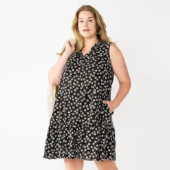 Women's Sonoma Goods For Life® Tiered Sleeveless Dress -Outlet Clothiza Store 5746171 Black Floral
