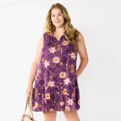 Women's Sonoma Goods For Life® Tiered Sleeveless Dress -Outlet Clothiza Store 5746171 Plum Floral