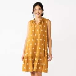 Petite Sonoma Goods For Life® Tiered Sleeveless Dress -Outlet Clothiza Store 5746247 Gold Floral