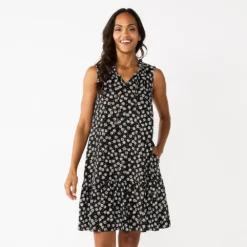 Women's Sonoma Goods For Life® Tiered Sleeveless Dress -Outlet Clothiza Store 5748599 Black Floral