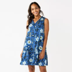 Women's Sonoma Goods For Life® Tiered Sleeveless Dress -Outlet Clothiza Store 5748599 Blue Floral