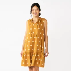 Women's Sonoma Goods For Life® Tiered Sleeveless Dress -Outlet Clothiza Store 5748599 Gold Floral