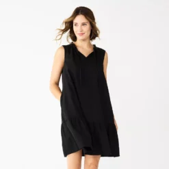 Women's Sonoma Goods For Life® Tiered Sleeveless Dress -Outlet Clothiza Store 5748599 Pitch Black