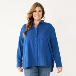 Plus Size Sonoma Goods For Life® Relaxed Button Down Shirt -Outlet Clothiza Store 5761363 Blue