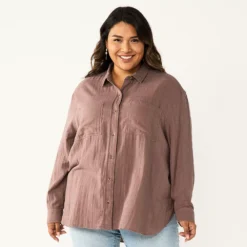 Plus Size Sonoma Goods For Life® Relaxed Button Down Shirt -Outlet Clothiza Store 5761363 Brown