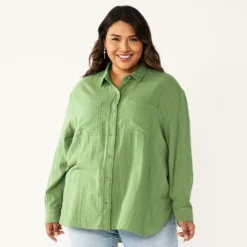 Plus Size Sonoma Goods For Life® Relaxed Button Down Shirt -Outlet Clothiza Store 5761363 Green