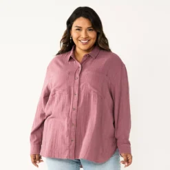 Plus Size Sonoma Goods For Life® Relaxed Button Down Shirt -Outlet Clothiza Store 5761363 Plum